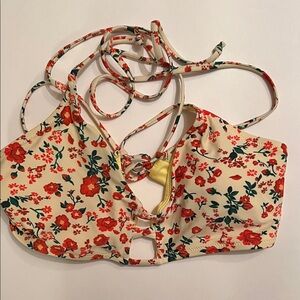 Floral Bikini Top with Red and Green Pattern